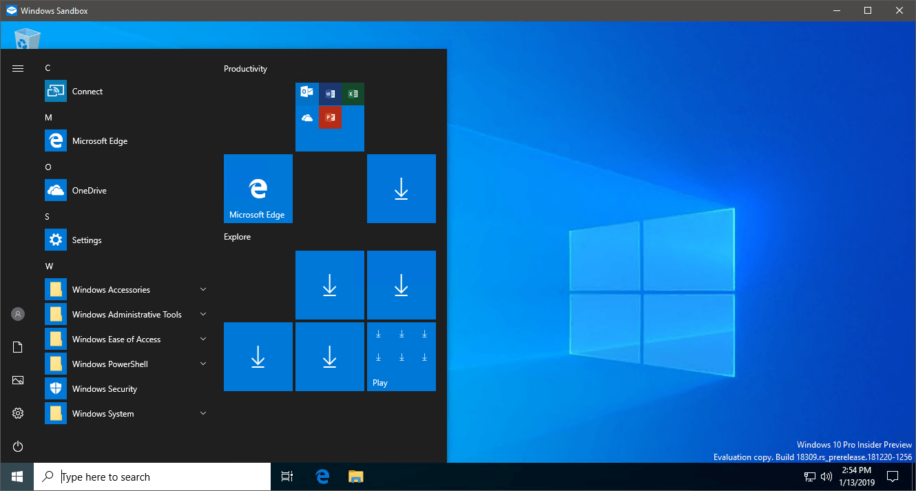 sandbox mode windows 10